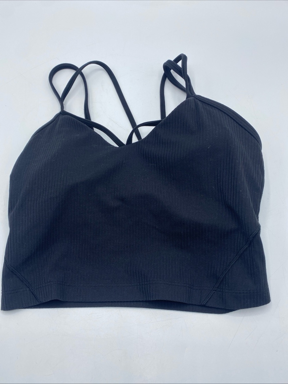 Lululemon Womens Align Strappy Cropped Tank Black Ribbed Yoga Top LW1EF6S Size 2